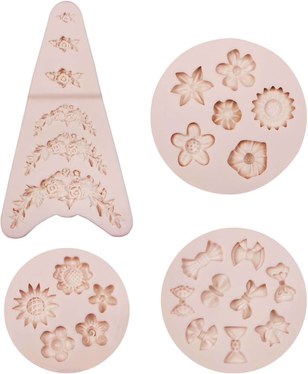 Rose Wreath Fondant Mold. 4 Packs Mini Flowers Garland Bow Silicone Chocolate Molds for Cake Decoration. Cupcake Toppers Wedding Birthday Party Fence Decor. Candy Clay Resin - 图片 19