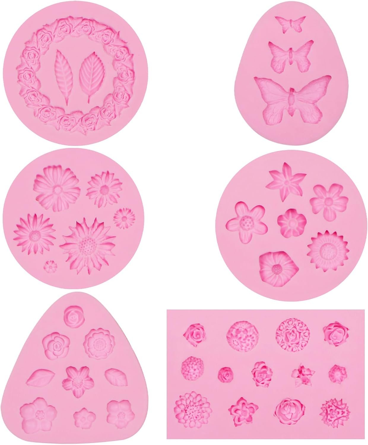 Mini Rose Flowers Chocolate Silicone Molds. 5 Packs Plumeria Fondant Molds Chrysanthemum Mould for Birthday Cake Decoration Cupcake Toppers Sugar Craft Cookie Polymer Clay Resin - 图片 9