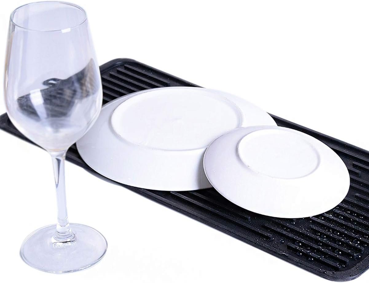 (2 Pack) Black Silicone Dish Drying Mat Silicone Kitchen Countertop Drying Mat for Pots. Pans. Glassware. Silverware - 图片 6