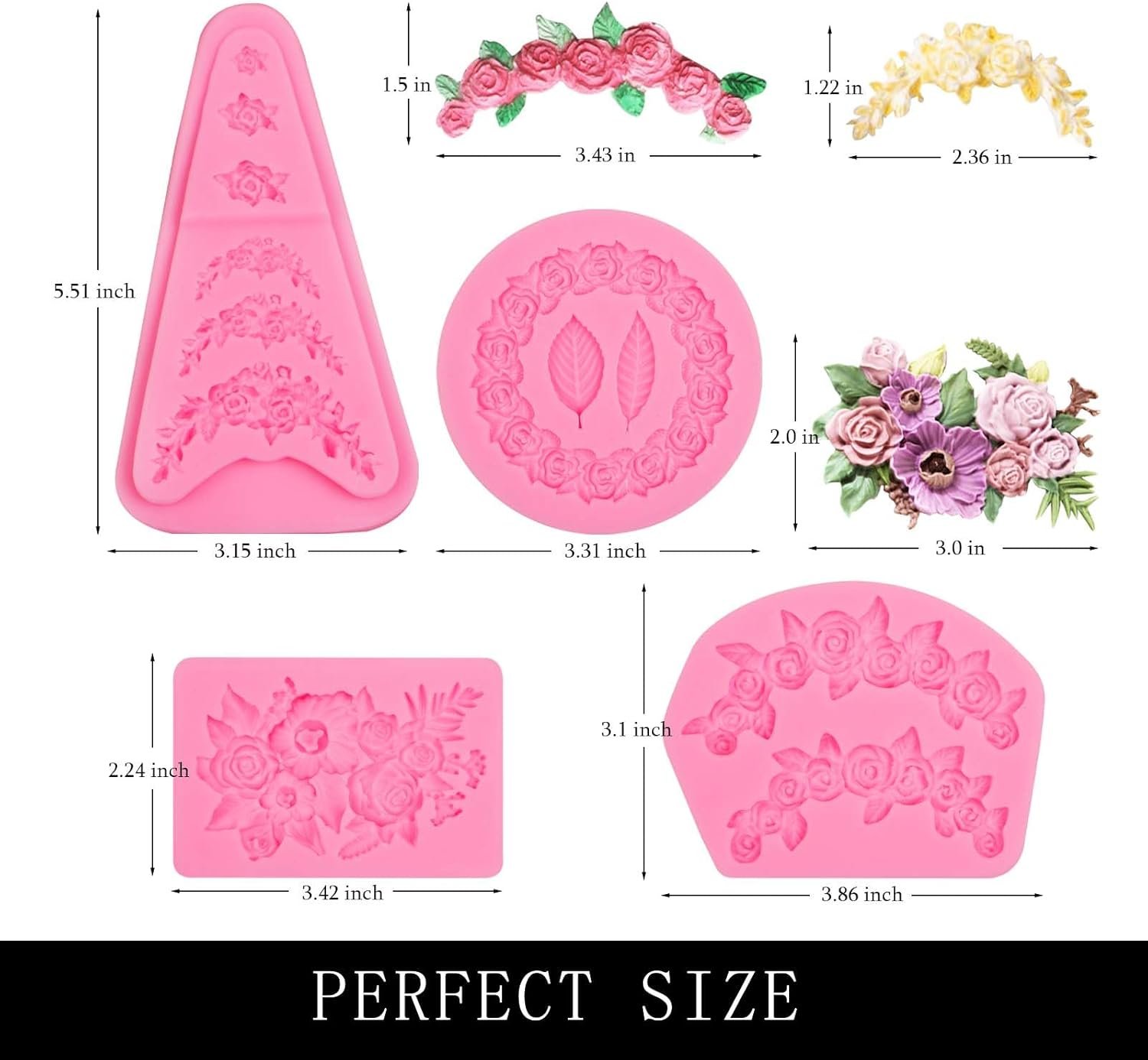 Mini Rose Flowers Chocolate Silicone Molds. 5 Packs Plumeria Fondant Molds Chrysanthemum Mould for Birthday Cake Decoration Cupcake Toppers Sugar Craft Cookie Polymer Clay Resin - 图片 20