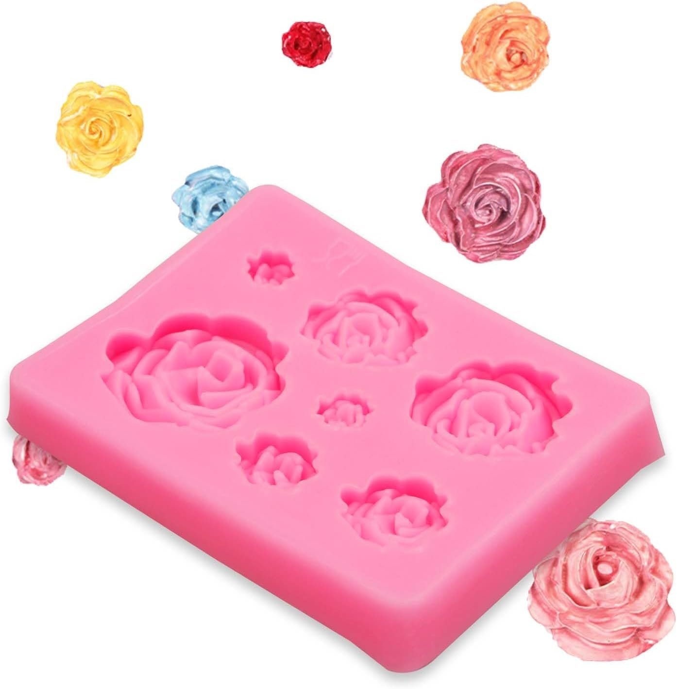 Mini Rose Flowers Chocolate Silicone Molds. 5 Packs Plumeria Fondant Molds Chrysanthemum Mould for Birthday Cake Decoration Cupcake Toppers Sugar Craft Cookie Polymer Clay Resin - 图片 15