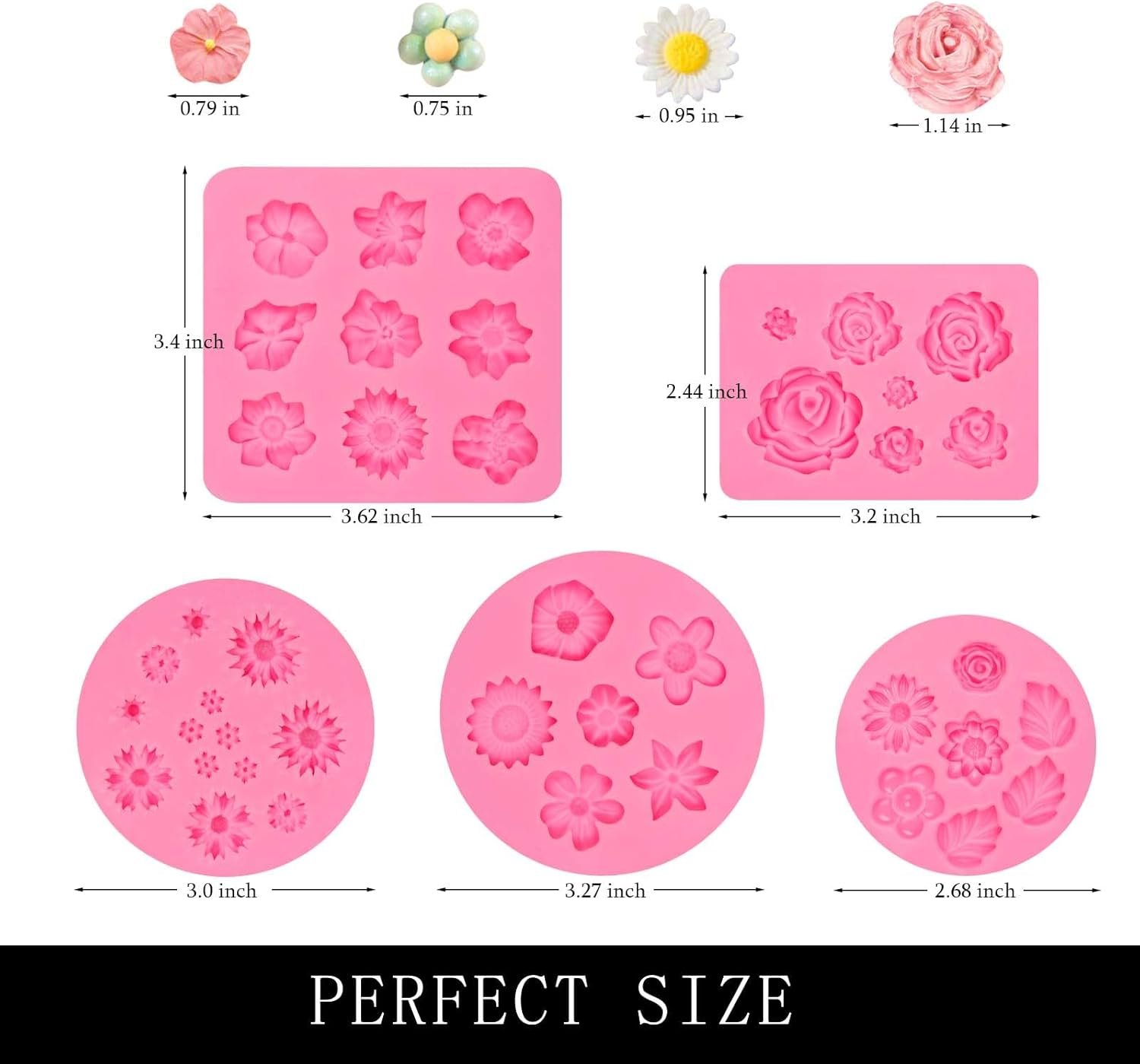 Mini Rose Flowers Chocolate Silicone Molds. 5 Packs Plumeria Fondant Molds Chrysanthemum Mould for Birthday Cake Decoration Cupcake Toppers Sugar Craft Cookie Polymer Clay Resin - 图片 12