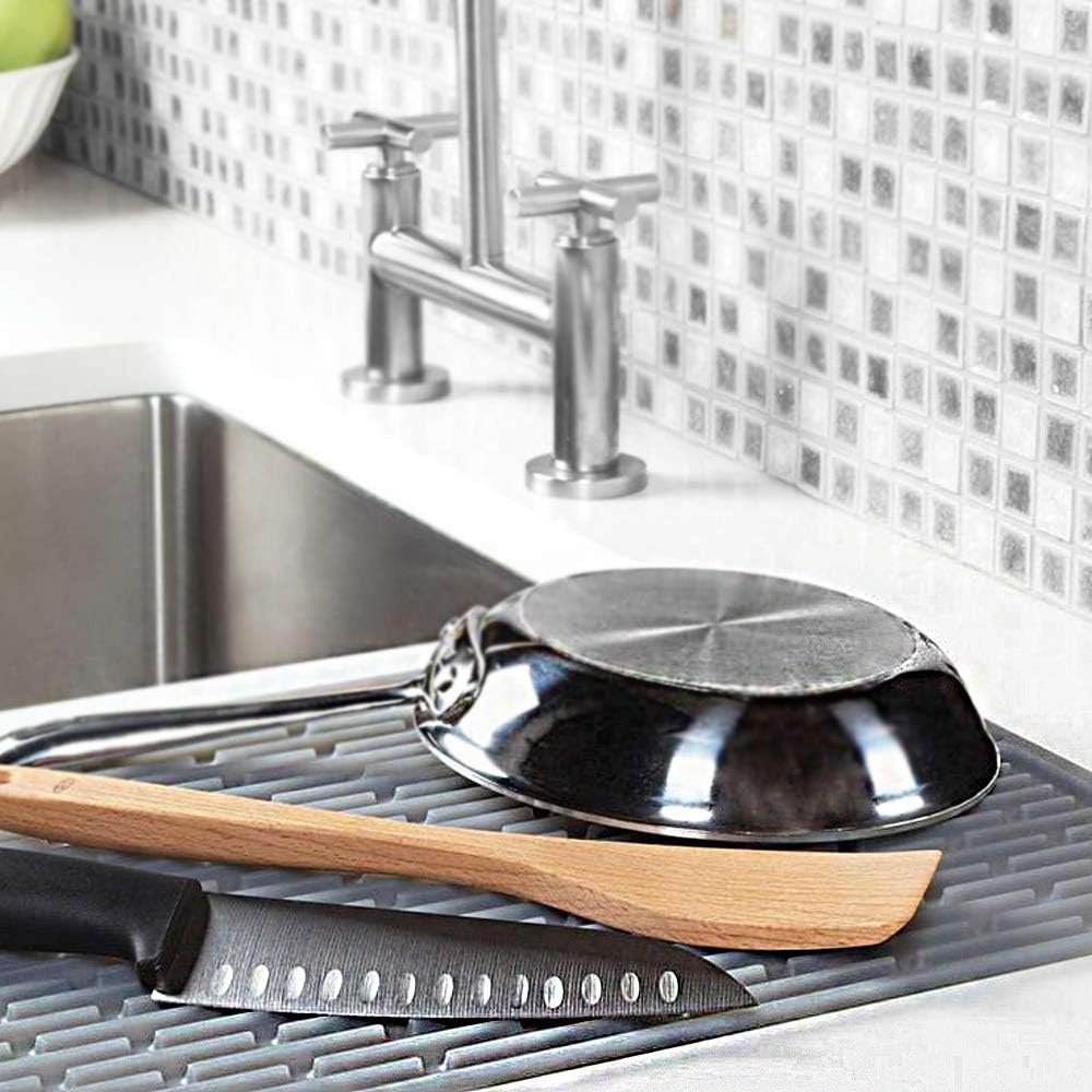 (2 Pack) Black Silicone Dish Drying Mat Silicone Kitchen Countertop Drying Mat for Pots. Pans. Glassware. Silverware - 图片 17