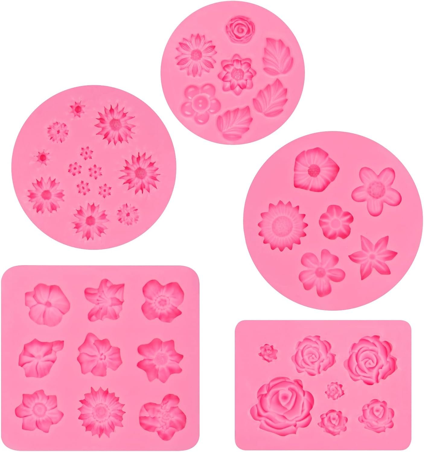 Mini Rose Flowers Chocolate Silicone Molds. 5 Packs Plumeria Fondant Molds Chrysanthemum Mould for Birthday Cake Decoration Cupcake Toppers Sugar Craft Cookie Polymer Clay Resin - 图片 17