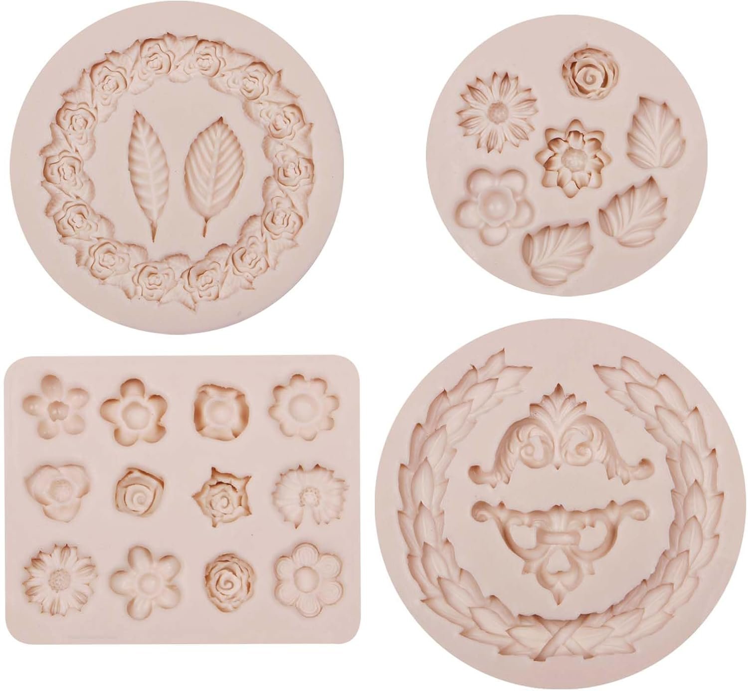 Rose Wreath Fondant Mold. 4 Packs Mini Flowers Garland Bow Silicone Chocolate Molds for Cake Decoration. Cupcake Toppers Wedding Birthday Party Fence Decor. Candy Clay Resin - 图片 8