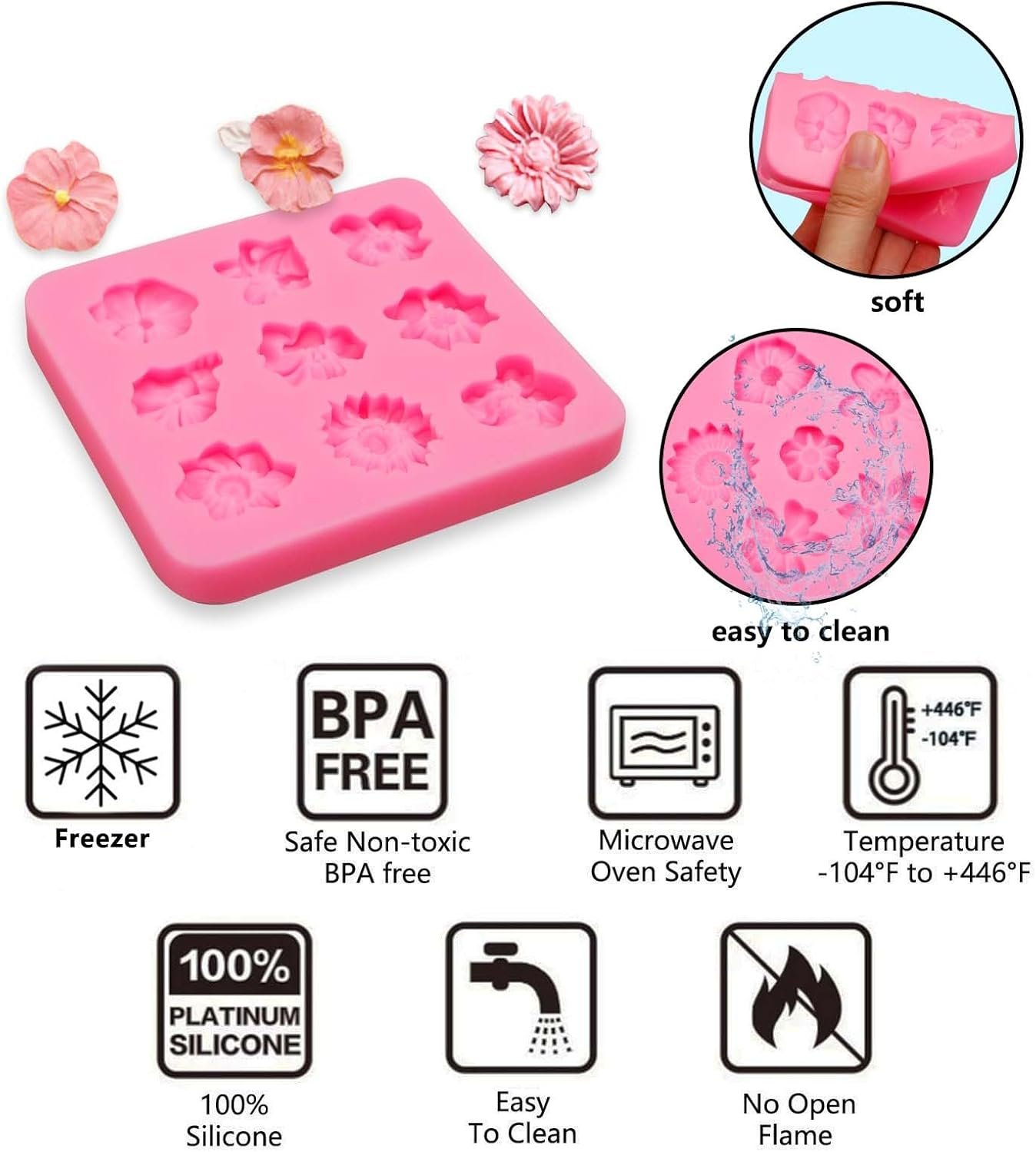 Mini Rose Flowers Chocolate Silicone Molds. 5 Packs Plumeria Fondant Molds Chrysanthemum Mould for Birthday Cake Decoration Cupcake Toppers Sugar Craft Cookie Polymer Clay Resin - 图片 13