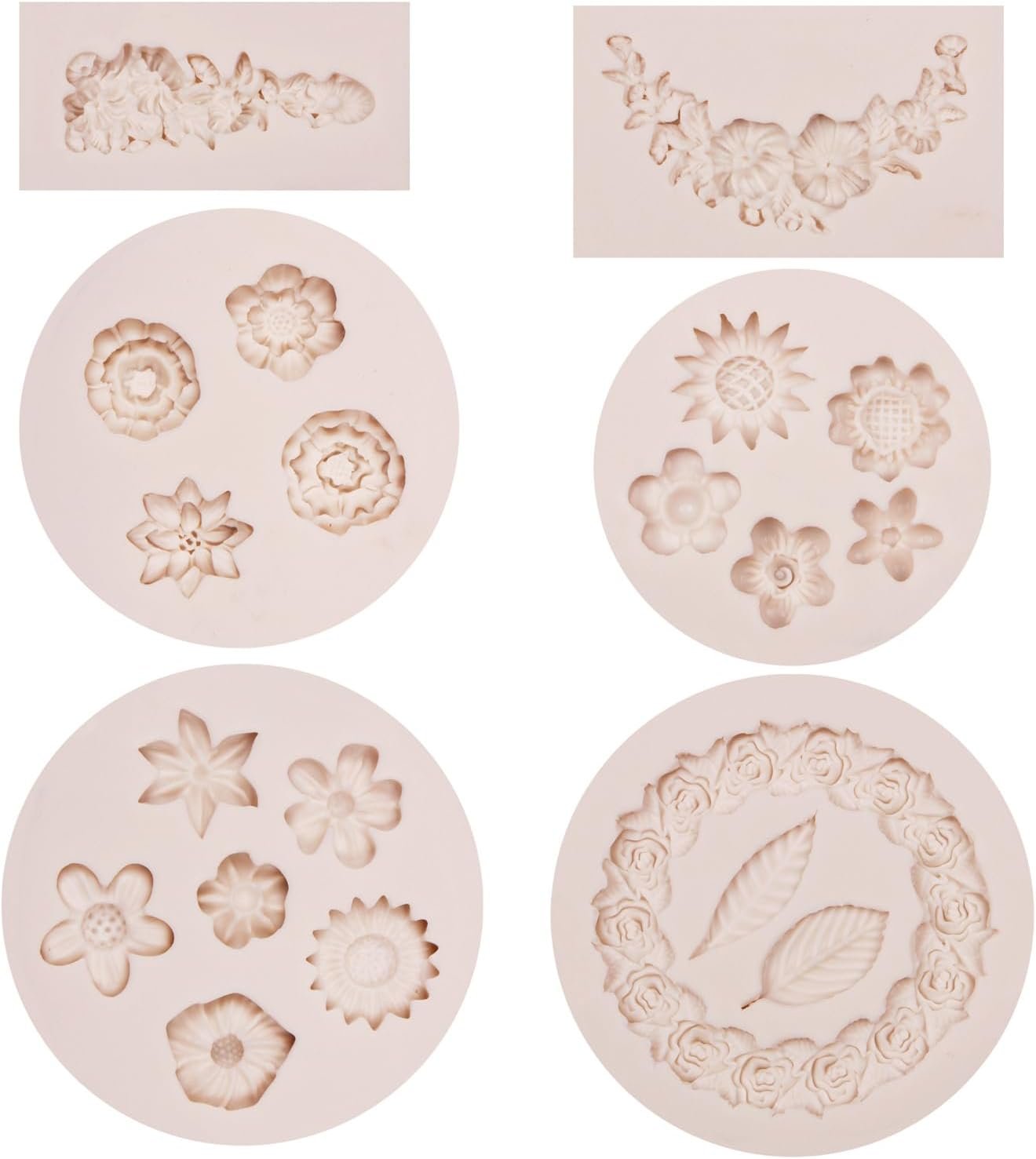 Rose Wreath Fondant Mold. 4 Packs Mini Flowers Garland Bow Silicone Chocolate Molds for Cake Decoration. Cupcake Toppers Wedding Birthday Party Fence Decor. Candy Clay Resin - 图片 17