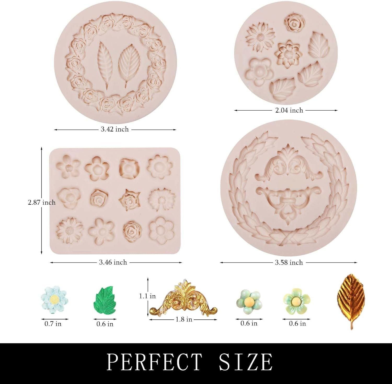 Rose Wreath Fondant Mold. 4 Packs Mini Flowers Garland Bow Silicone Chocolate Molds for Cake Decoration. Cupcake Toppers Wedding Birthday Party Fence Decor. Candy Clay Resin - 图片 3