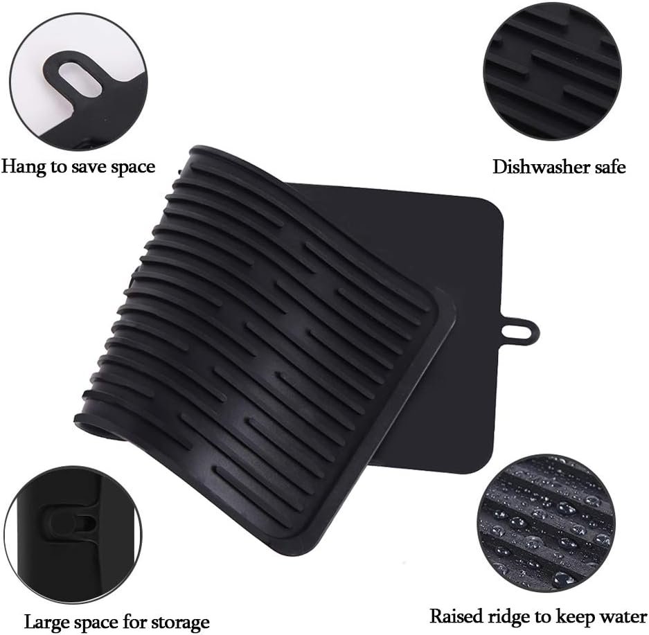 (2 Pack) Black Silicone Dish Drying Mat Silicone Kitchen Countertop Drying Mat for Pots. Pans. Glassware. Silverware - 图片 63