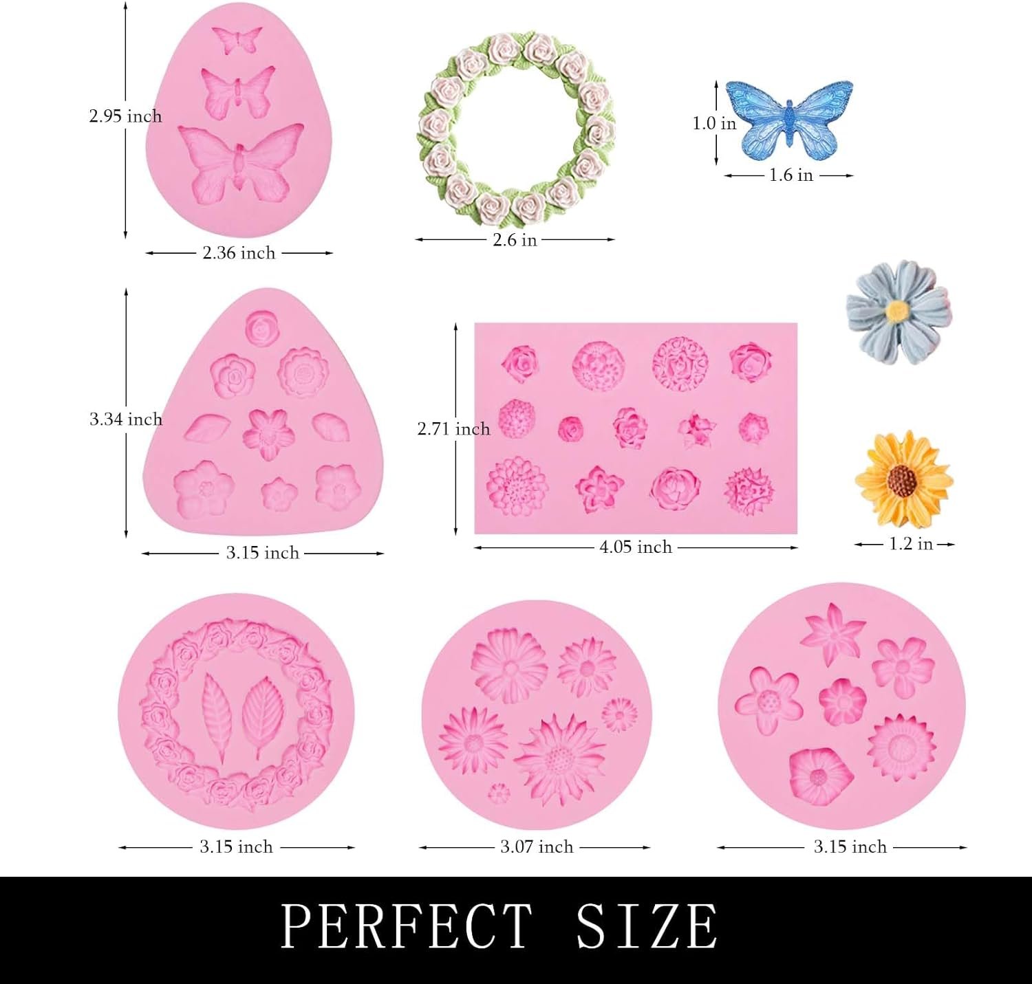 Mini Rose Flowers Chocolate Silicone Molds. 5 Packs Plumeria Fondant Molds Chrysanthemum Mould for Birthday Cake Decoration Cupcake Toppers Sugar Craft Cookie Polymer Clay Resin - 图片 3