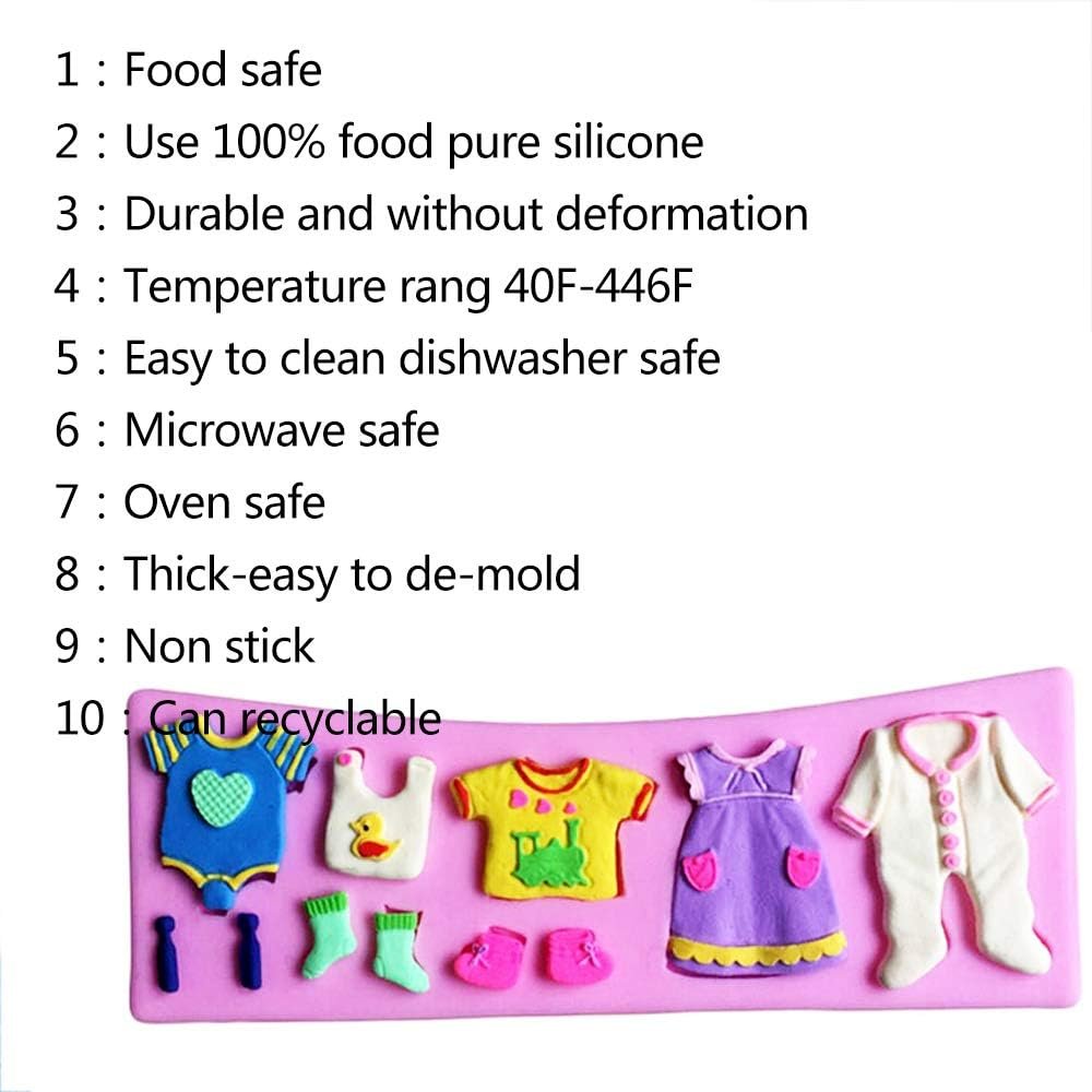 Baby Shower Fondant Molds (5 Pack). Cute Silicone Chocolate. Feet Molds. Clothes Decorate Mould for Baby Baptism Theme Party. Cake Baking. Cupcake Decorating. Chocolate. Gummy. Candy - 图片 38