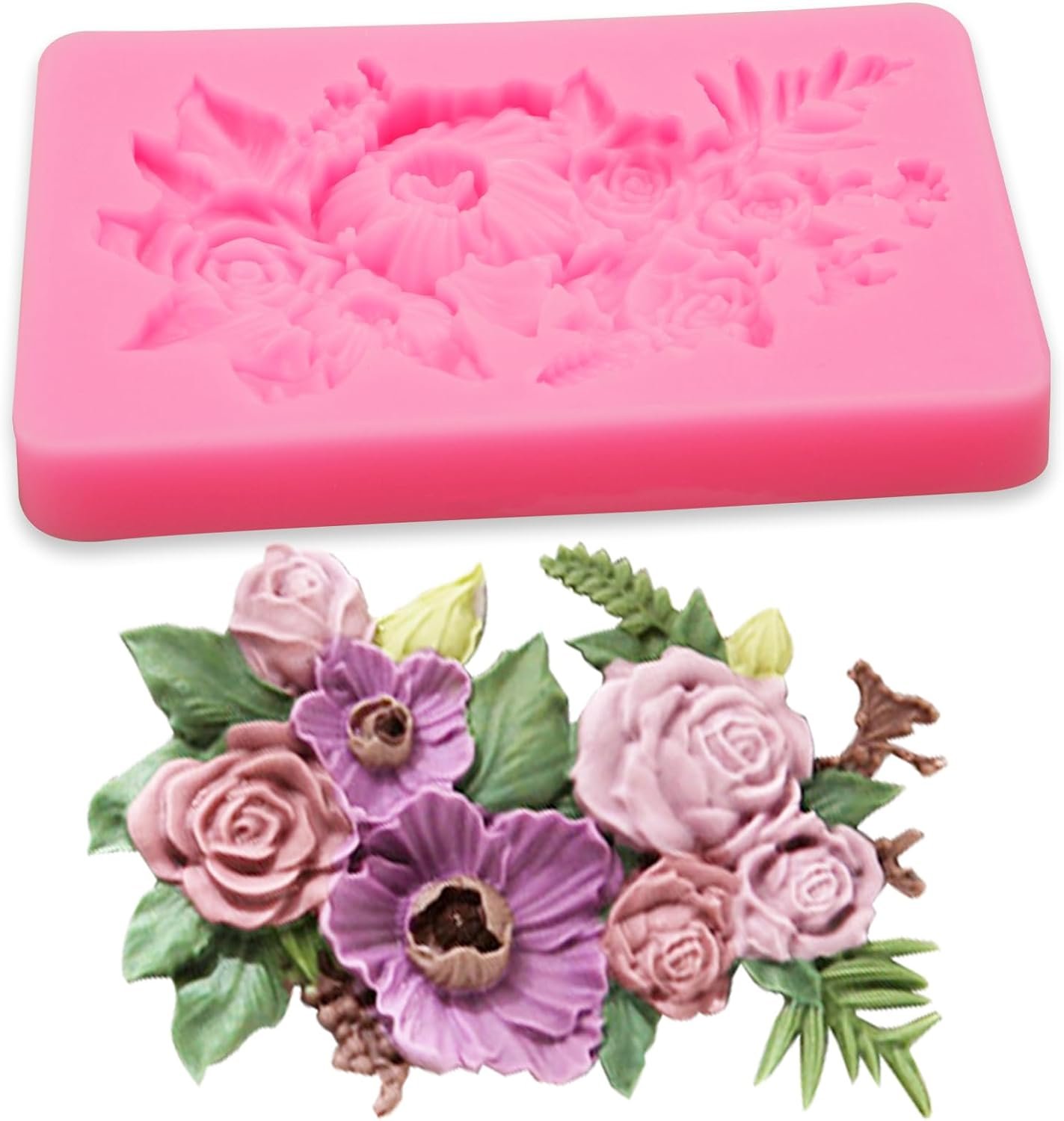 Mini Rose Flowers Chocolate Silicone Molds. 5 Packs Plumeria Fondant Molds Chrysanthemum Mould for Birthday Cake Decoration Cupcake Toppers Sugar Craft Cookie Polymer Clay Resin - 图片 25