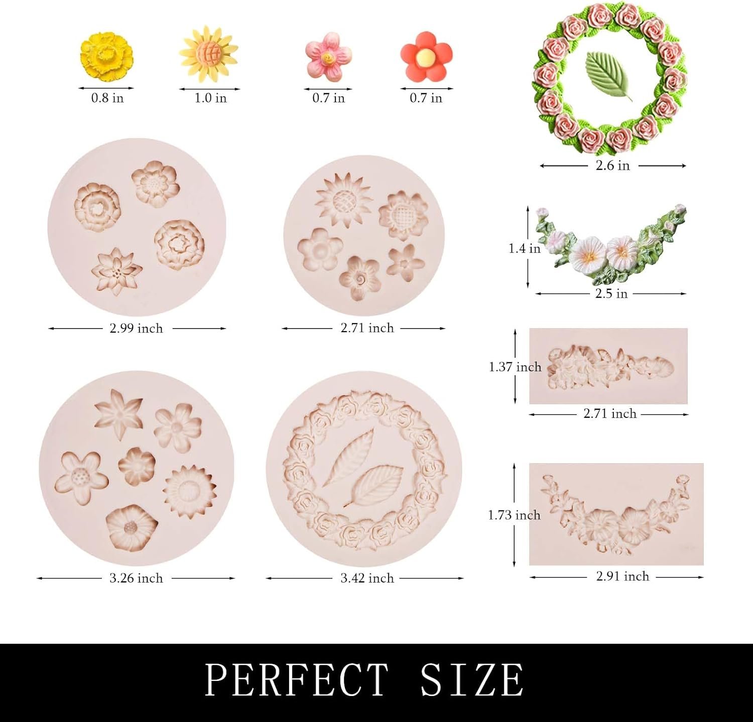Rose Wreath Fondant Mold. 4 Packs Mini Flowers Garland Bow Silicone Chocolate Molds for Cake Decoration. Cupcake Toppers Wedding Birthday Party Fence Decor. Candy Clay Resin - 图片 11