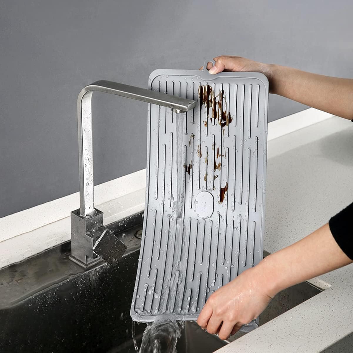 (2 Pack) Black Silicone Dish Drying Mat Silicone Kitchen Countertop Drying Mat for Pots. Pans. Glassware. Silverware - 图片 11