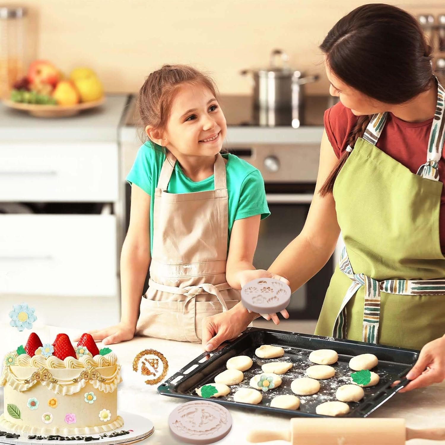 Rose Wreath Fondant Mold. 4 Packs Mini Flowers Garland Bow Silicone Chocolate Molds for Cake Decoration. Cupcake Toppers Wedding Birthday Party Fence Decor. Candy Clay Resin - 图片 2