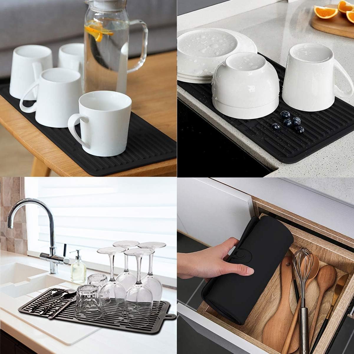 (2 Pack) Black Silicone Dish Drying Mat Silicone Kitchen Countertop Drying Mat for Pots. Pans. Glassware. Silverware - 图片 7