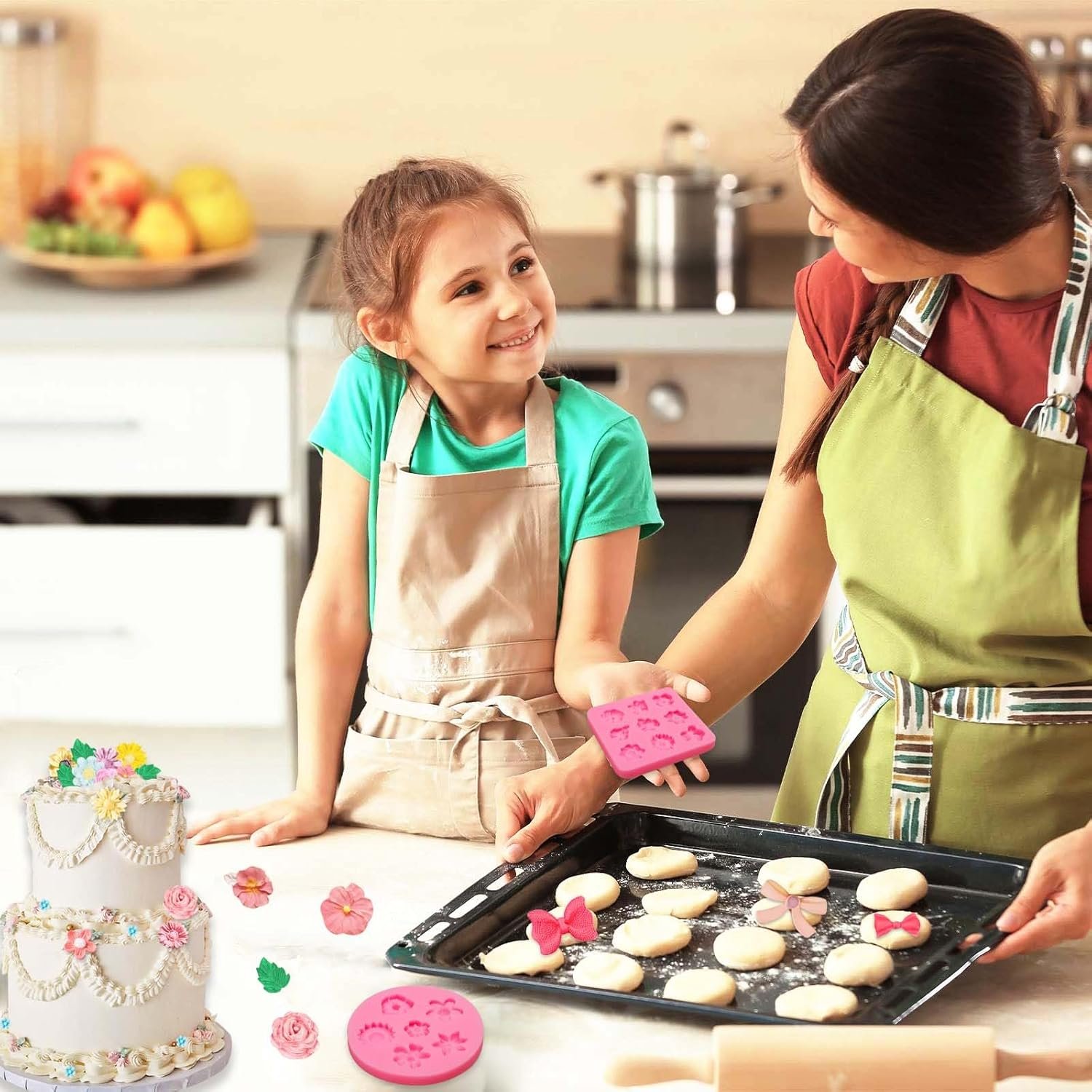 Mini Rose Flowers Chocolate Silicone Molds. 5 Packs Plumeria Fondant Molds Chrysanthemum Mould for Birthday Cake Decoration Cupcake Toppers Sugar Craft Cookie Polymer Clay Resin - 图片 11