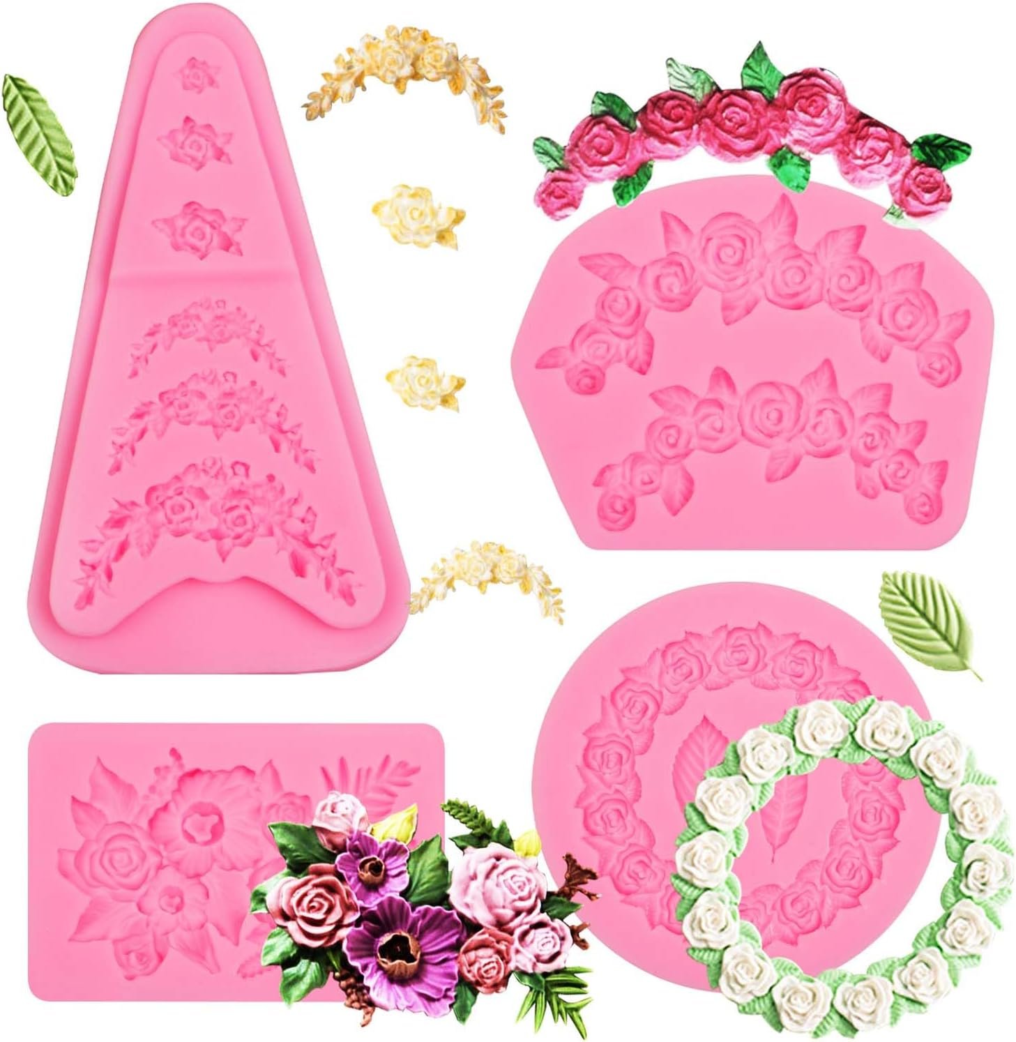 Mini Rose Flowers Chocolate Silicone Molds. 5 Packs Plumeria Fondant Molds Chrysanthemum Mould for Birthday Cake Decoration Cupcake Toppers Sugar Craft Cookie Polymer Clay Resin - 图片 18