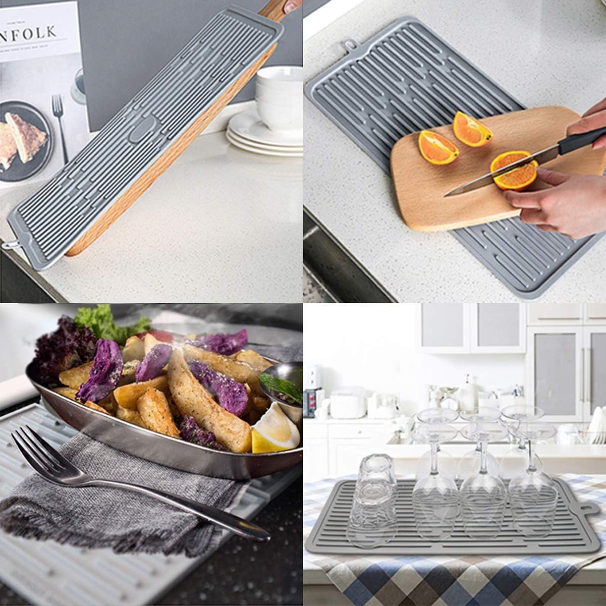 (2 Pack) Black Silicone Dish Drying Mat Silicone Kitchen Countertop Drying Mat for Pots. Pans. Glassware. Silverware - 图片 9