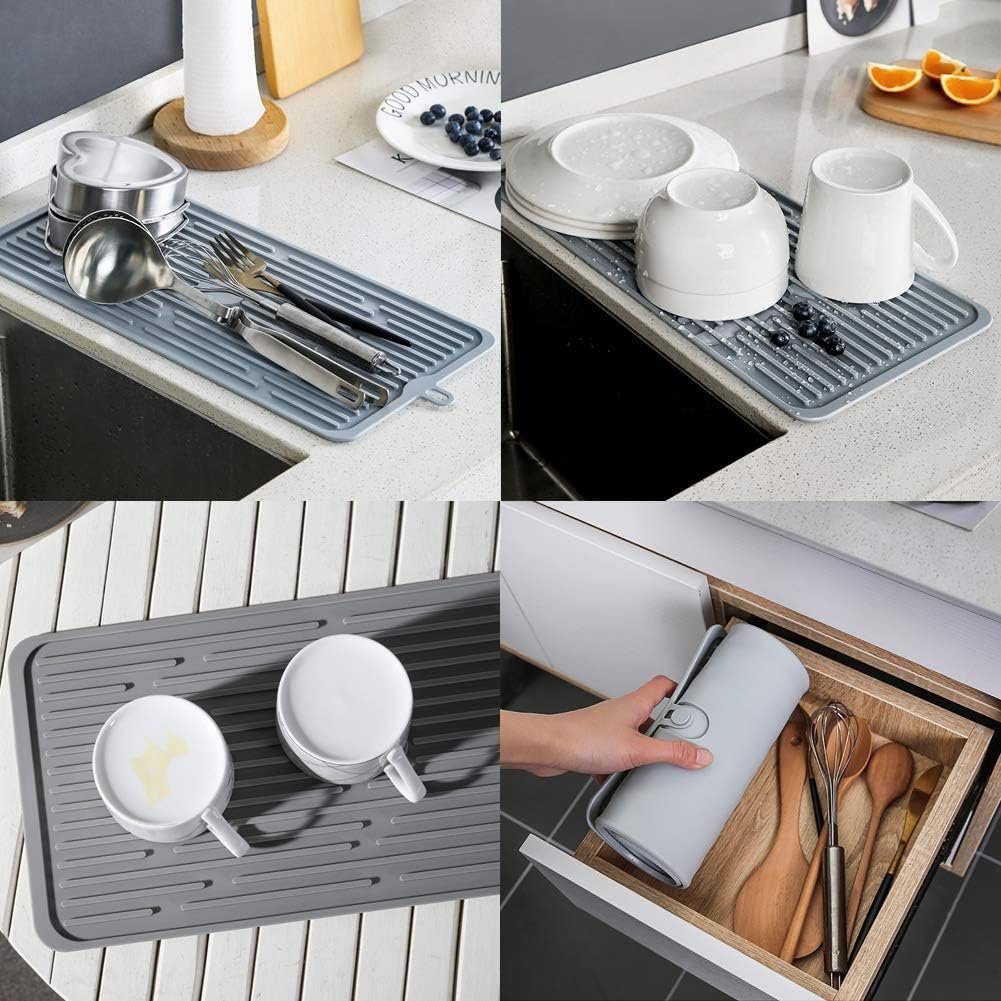 (2 Pack) Black Silicone Dish Drying Mat Silicone Kitchen Countertop Drying Mat for Pots. Pans. Glassware. Silverware - 图片 67