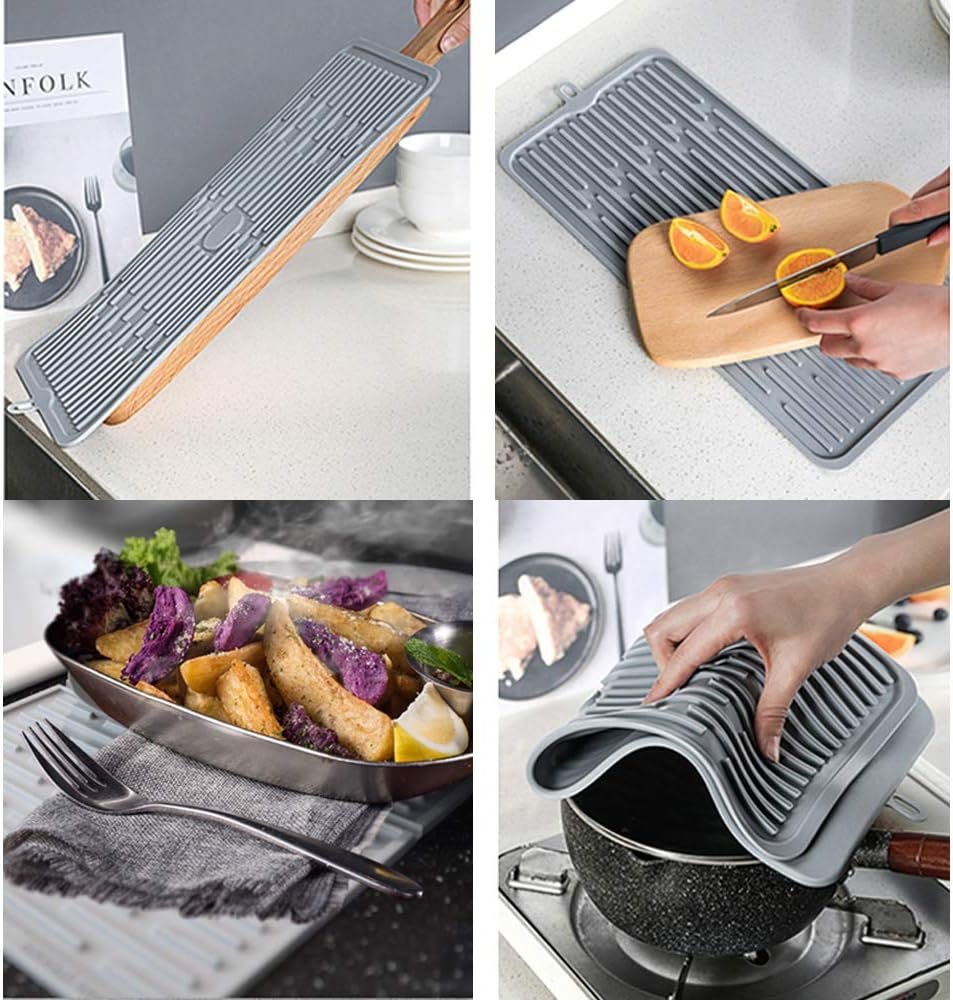 (2 Pack) Black Silicone Dish Drying Mat Silicone Kitchen Countertop Drying Mat for Pots. Pans. Glassware. Silverware - 图片 23