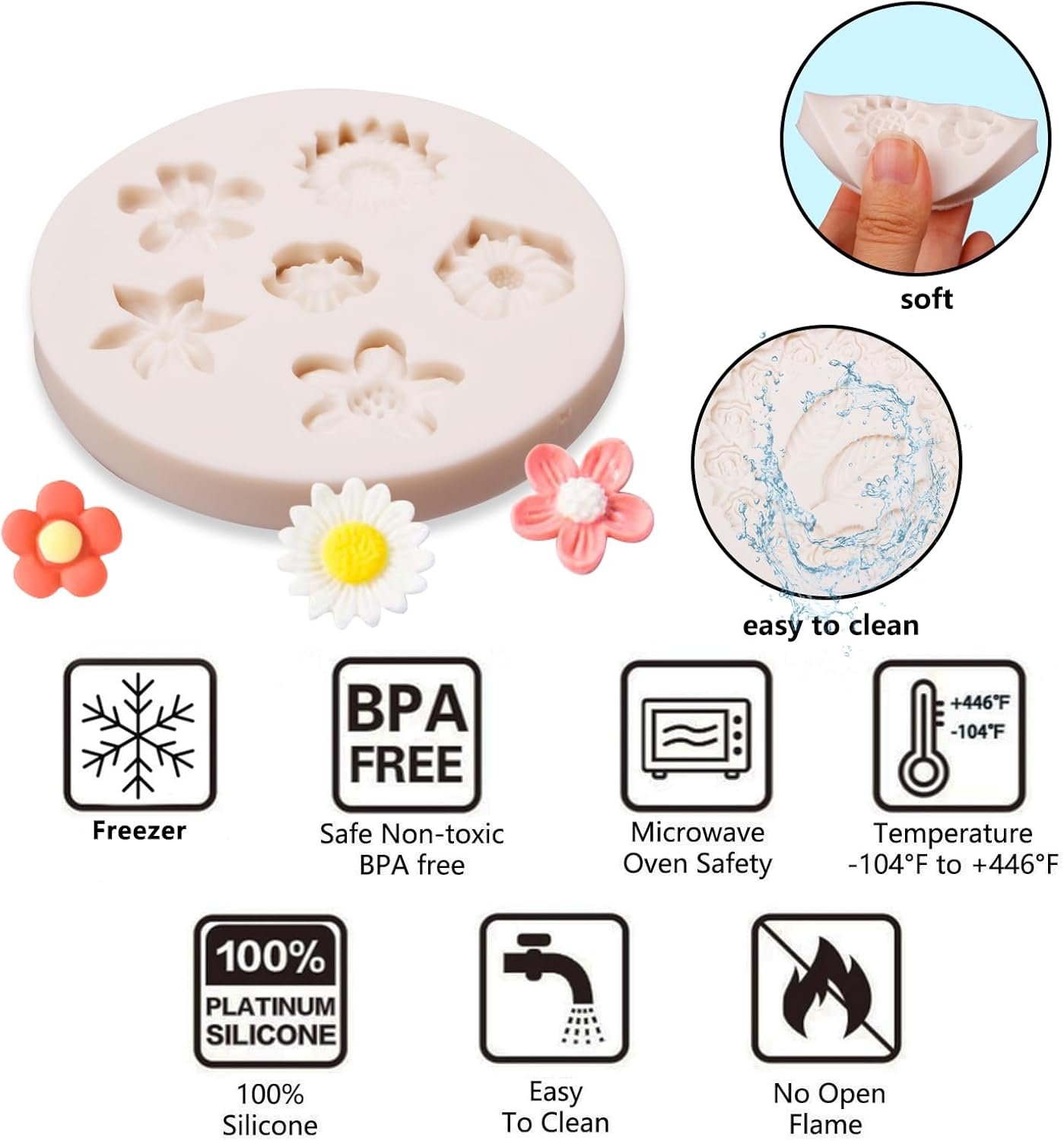 Rose Wreath Fondant Mold. 4 Packs Mini Flowers Garland Bow Silicone Chocolate Molds for Cake Decoration. Cupcake Toppers Wedding Birthday Party Fence Decor. Candy Clay Resin - 图片 12