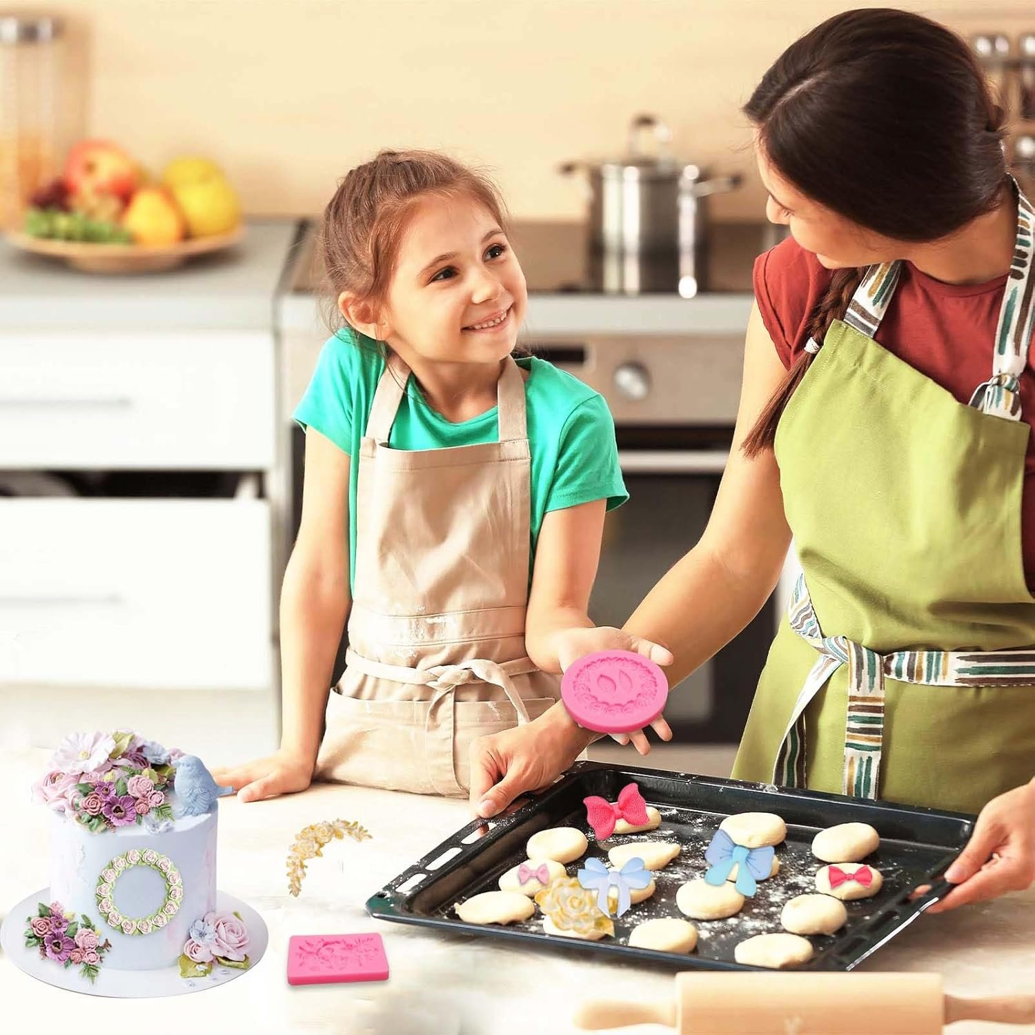 Mini Rose Flowers Chocolate Silicone Molds. 5 Packs Plumeria Fondant Molds Chrysanthemum Mould for Birthday Cake Decoration Cupcake Toppers Sugar Craft Cookie Polymer Clay Resin - 图片 19