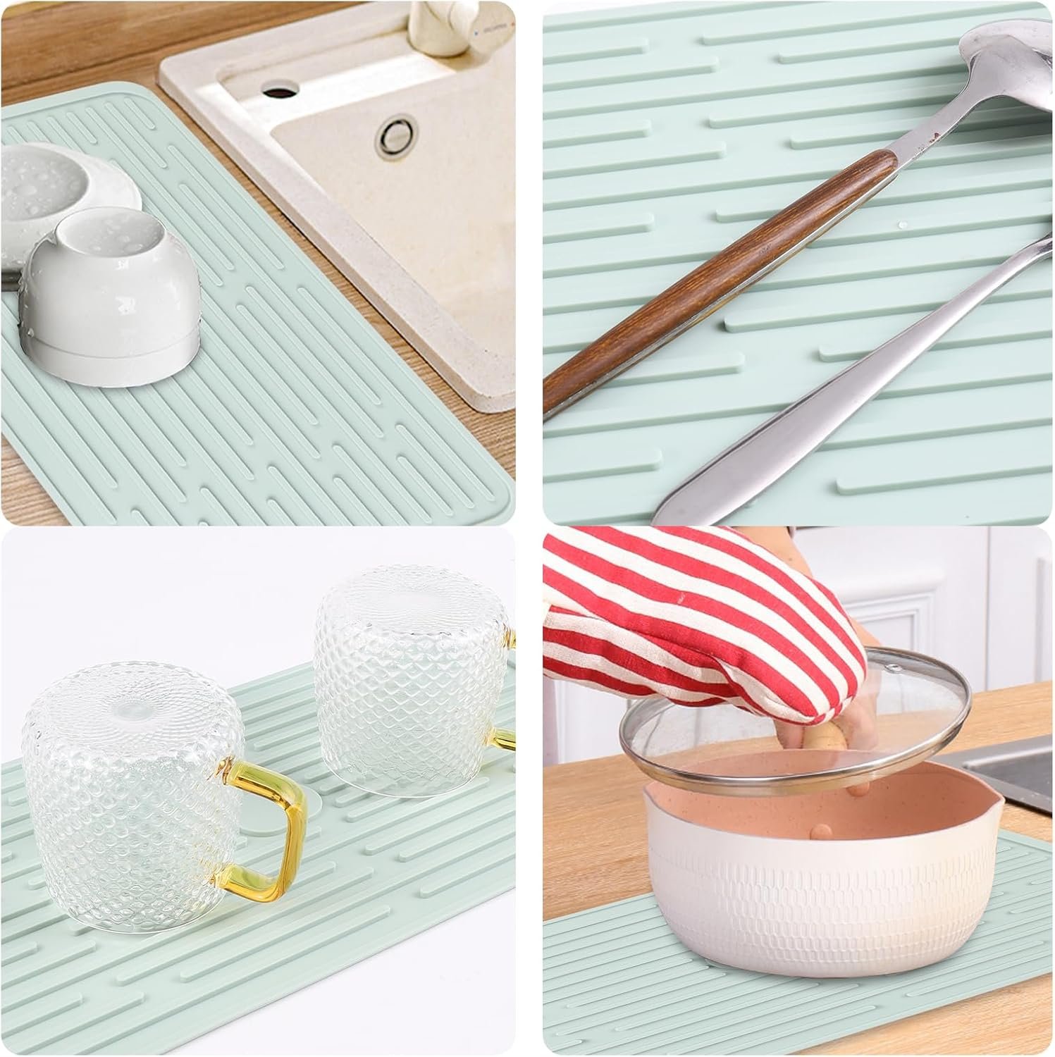 (2 Pack) Black Silicone Dish Drying Mat Silicone Kitchen Countertop Drying Mat for Pots. Pans. Glassware. Silverware - 图片 45