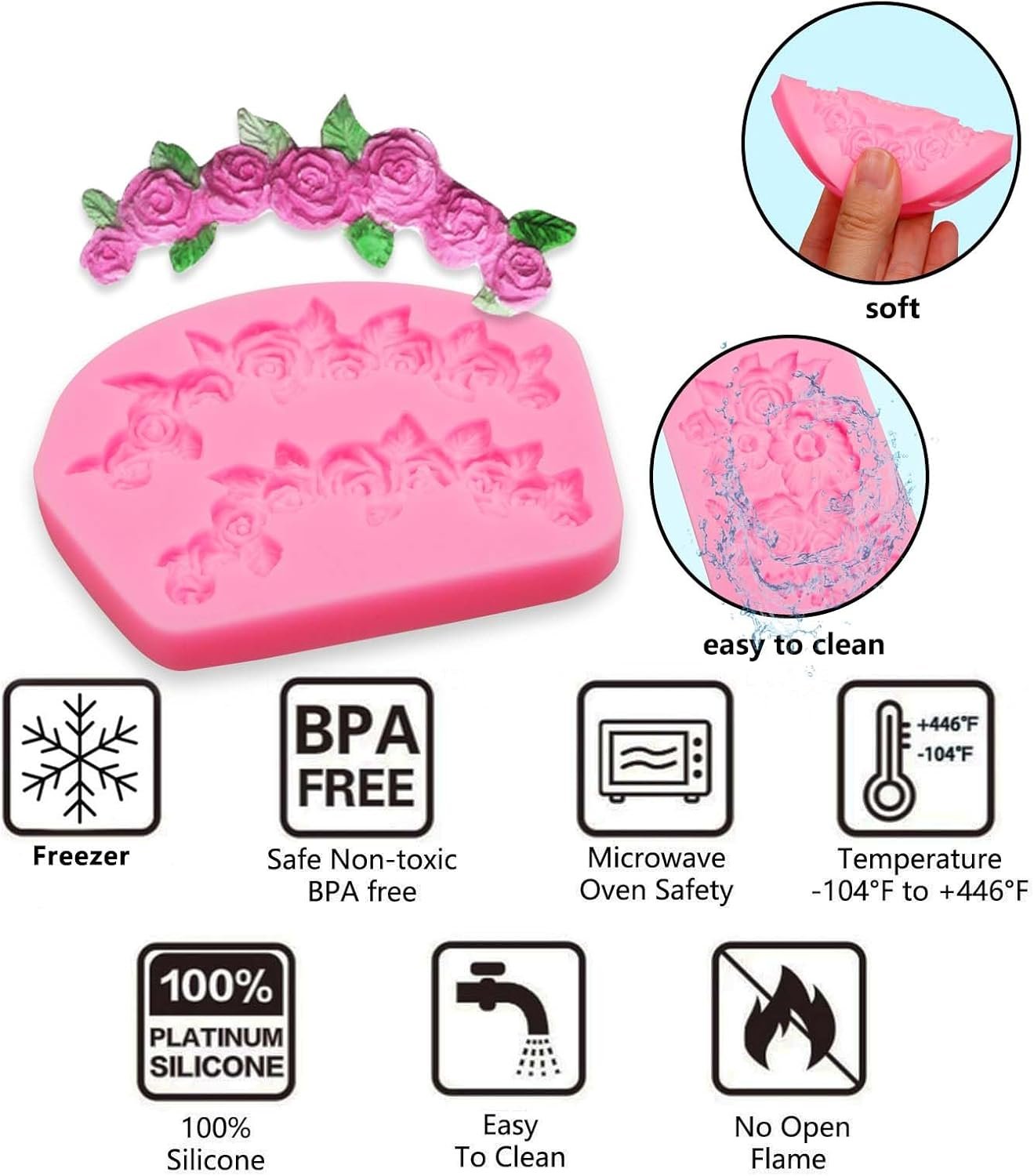 Mini Rose Flowers Chocolate Silicone Molds. 5 Packs Plumeria Fondant Molds Chrysanthemum Mould for Birthday Cake Decoration Cupcake Toppers Sugar Craft Cookie Polymer Clay Resin - 图片 21