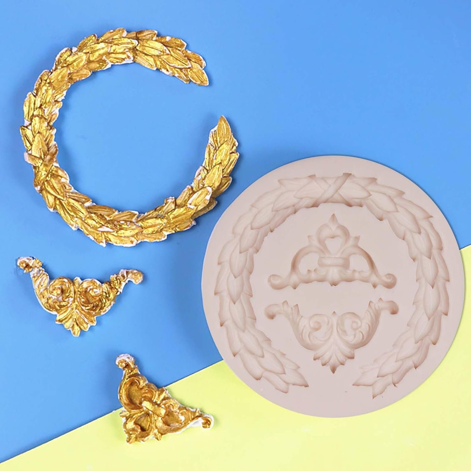 Rose Wreath Fondant Mold. 4 Packs Mini Flowers Garland Bow Silicone Chocolate Molds for Cake Decoration. Cupcake Toppers Wedding Birthday Party Fence Decor. Candy Clay Resin - 图片 5