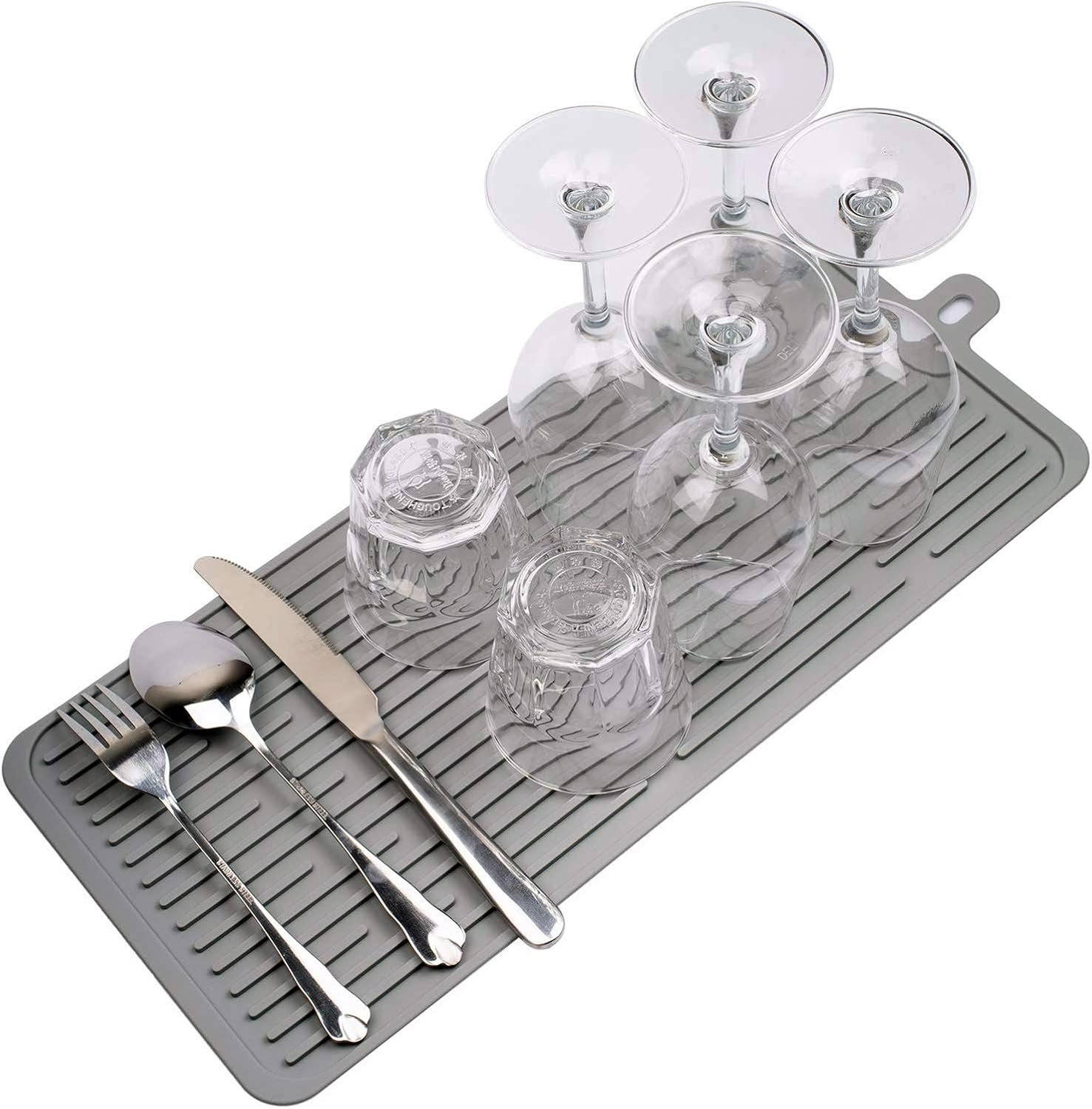 (2 Pack) Black Silicone Dish Drying Mat Silicone Kitchen Countertop Drying Mat for Pots. Pans. Glassware. Silverware - 图片 13