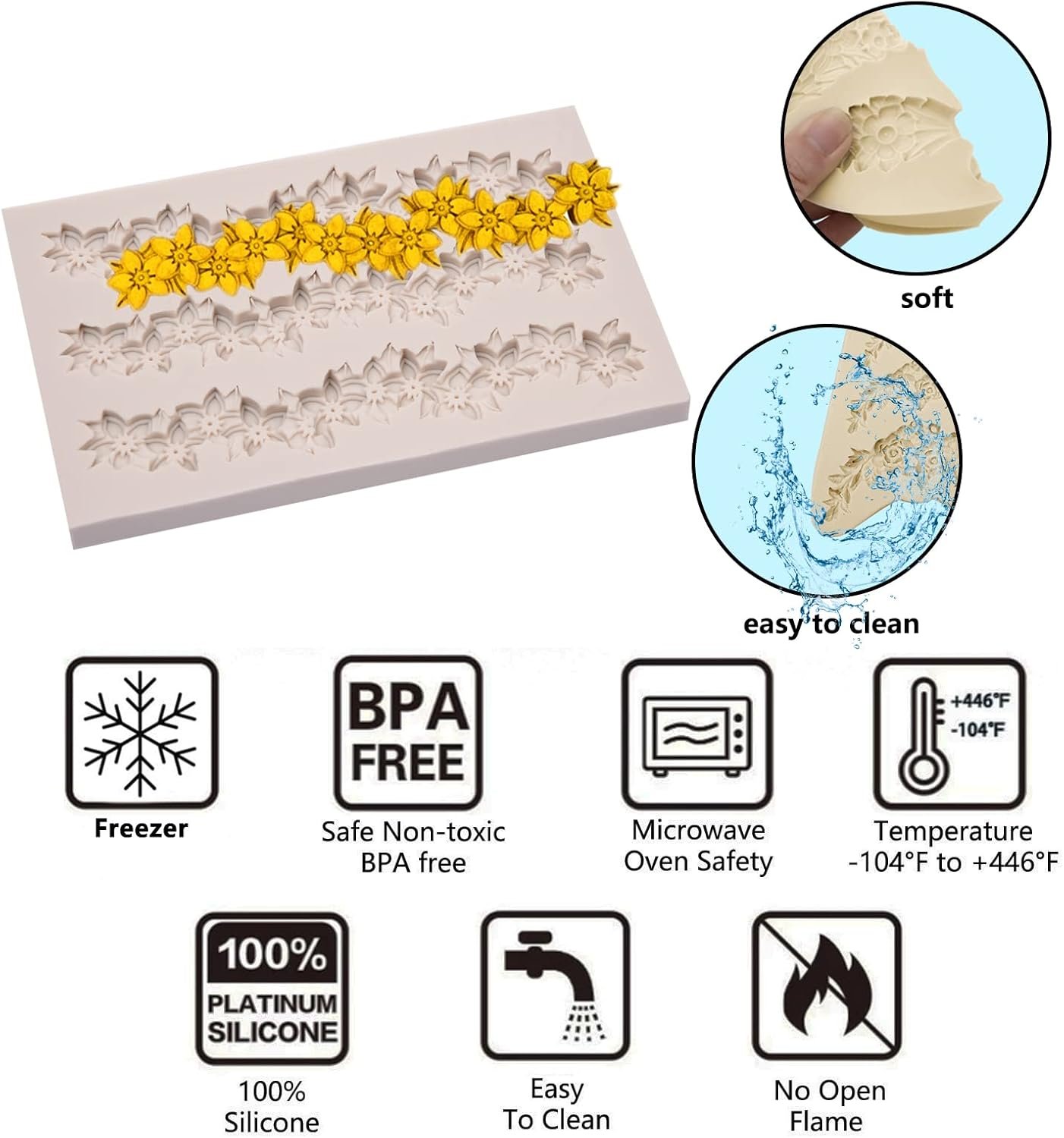 Rose Wreath Fondant Mold. 4 Packs Mini Flowers Garland Bow Silicone Chocolate Molds for Cake Decoration. Cupcake Toppers Wedding Birthday Party Fence Decor. Candy Clay Resin - 图片 23
