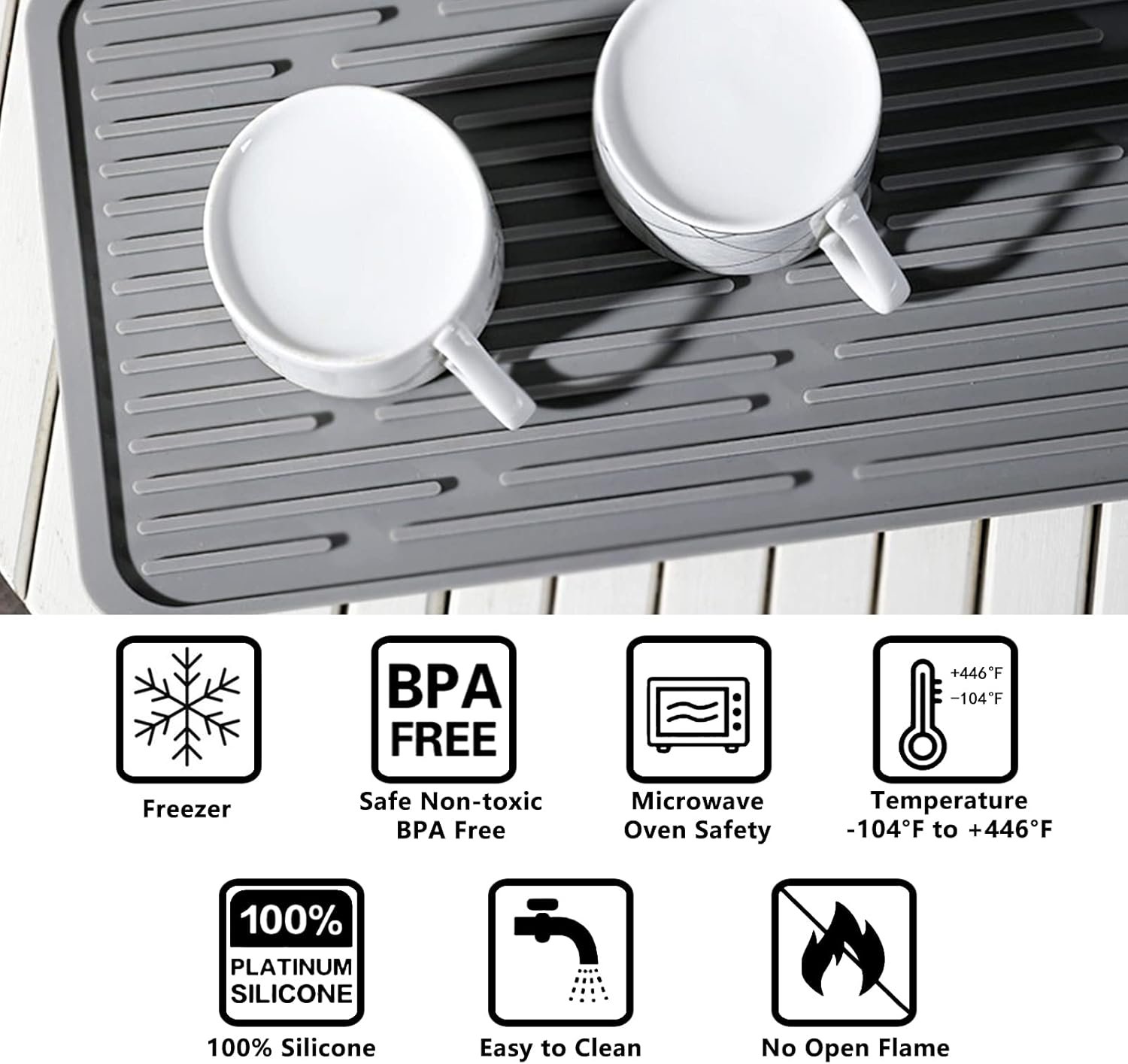 (2 Pack) Black Silicone Dish Drying Mat Silicone Kitchen Countertop Drying Mat for Pots. Pans. Glassware. Silverware - 图片 14