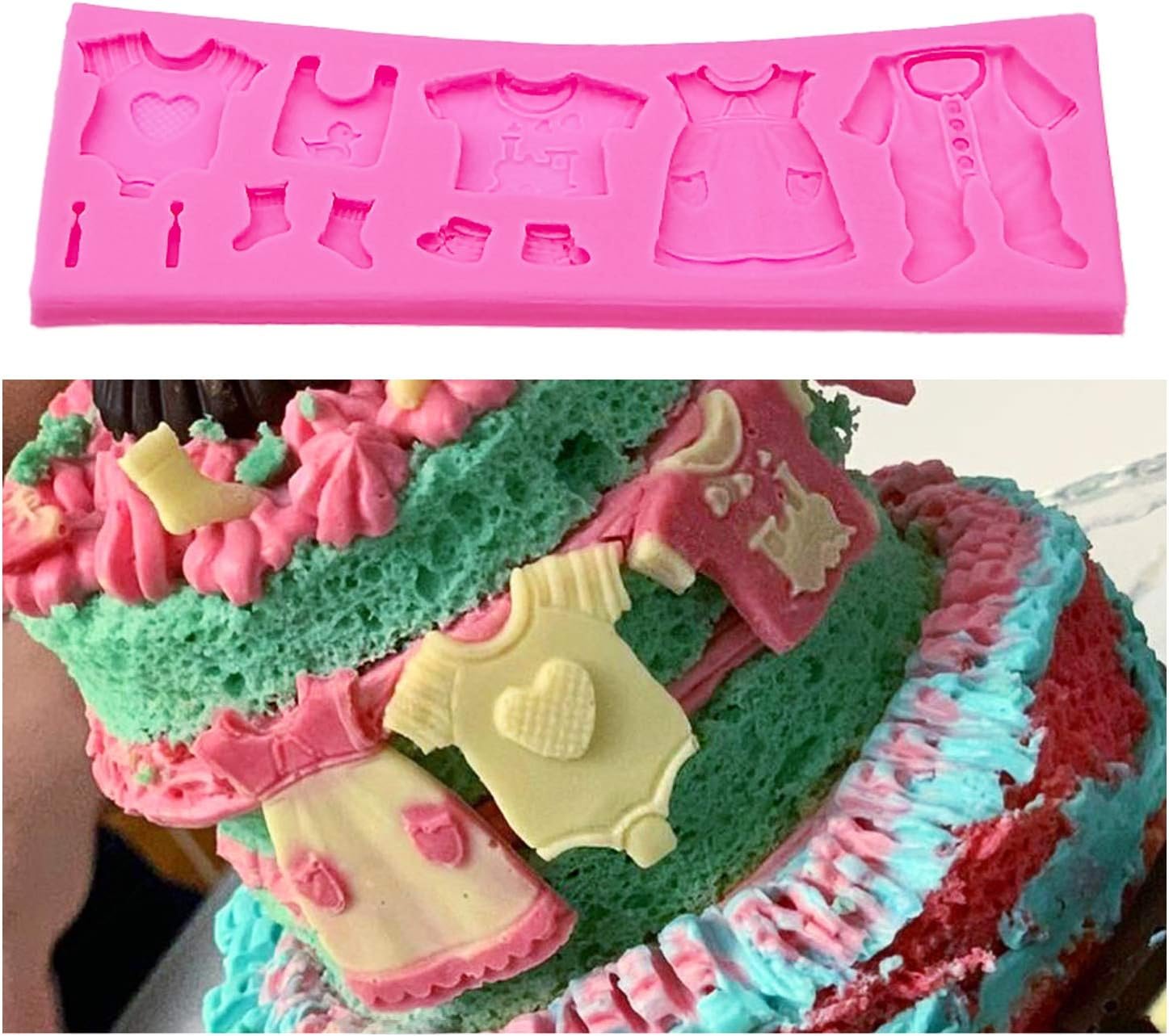 Baby Shower Fondant Molds (5 Pack). Cute Silicone Chocolate. Feet Molds. Clothes Decorate Mould for Baby Baptism Theme Party. Cake Baking. Cupcake Decorating. Chocolate. Gummy. Candy - 图片 35