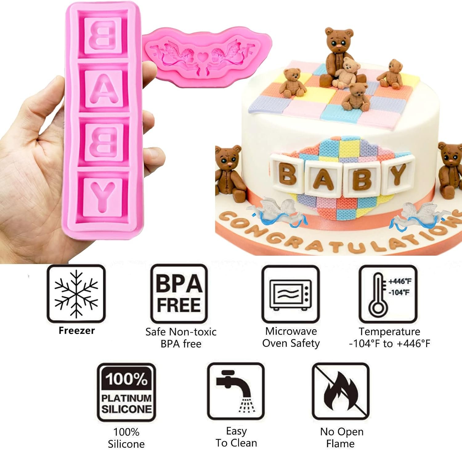 Baby Shower Fondant Molds (5 Pack). Cute Silicone Chocolate. Feet Molds. Clothes Decorate Mould for Baby Baptism Theme Party. Cake Baking. Cupcake Decorating. Chocolate. Gummy. Candy - 图片 3