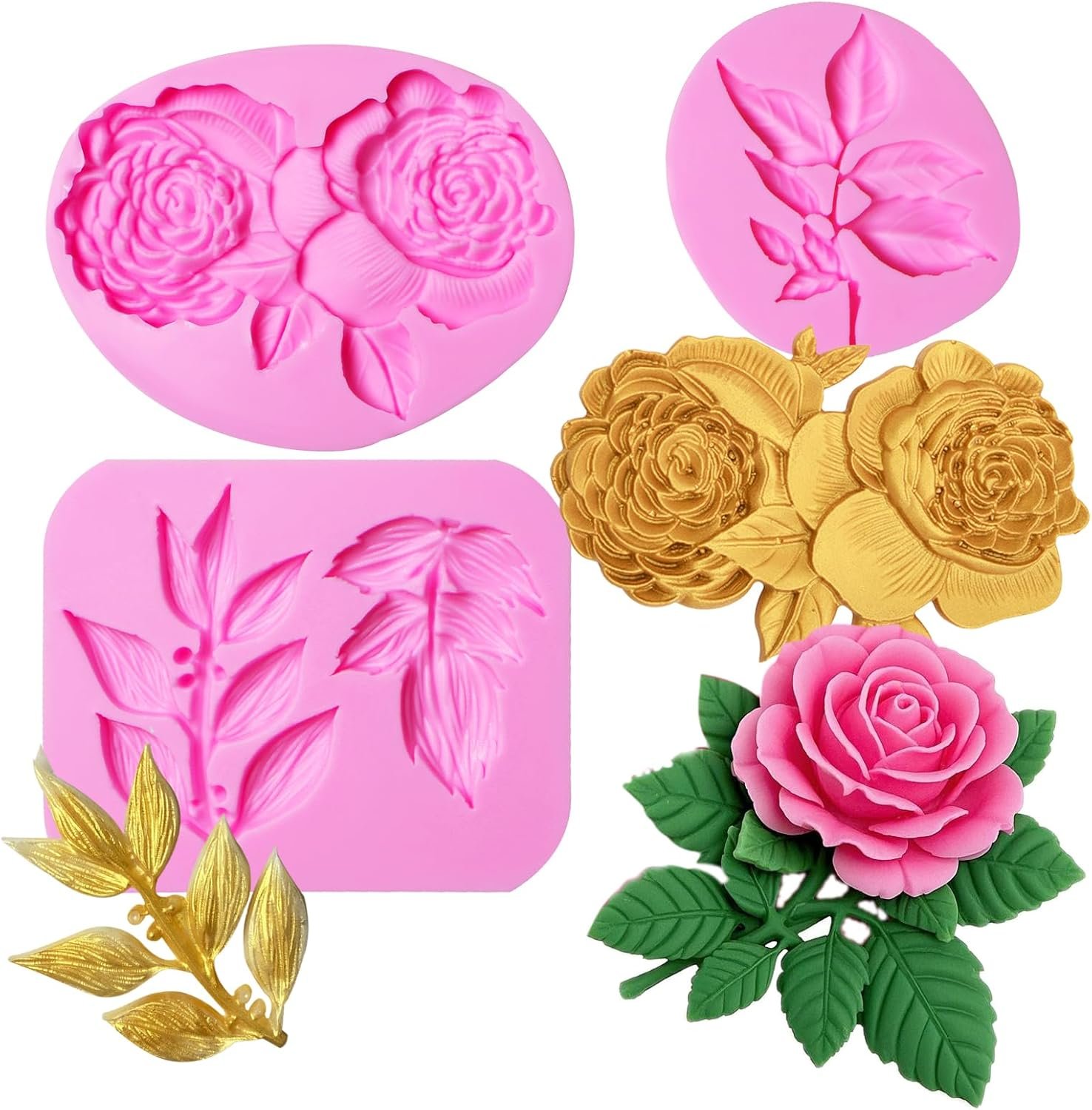 Mini Rose Flowers Chocolate Silicone Molds. 5 Packs Plumeria Fondant Molds Chrysanthemum Mould for Birthday Cake Decoration Cupcake Toppers Sugar Craft Cookie Polymer Clay Resin - 图片 27