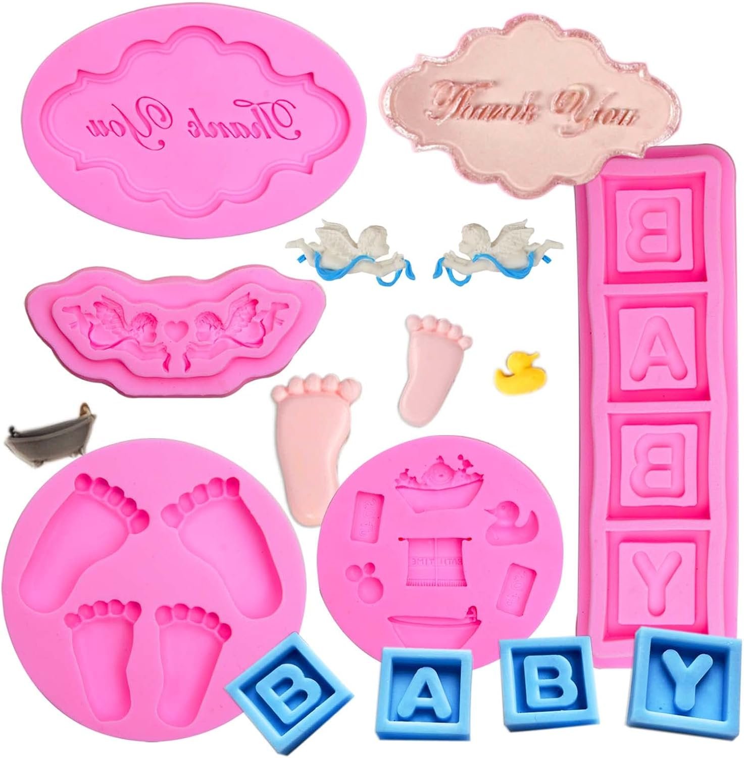Baby Shower Fondant Molds (5 Pack). Cute Silicone Chocolate. Feet Molds. Clothes Decorate Mould for Baby Baptism Theme Party. Cake Baking. Cupcake Decorating. Chocolate. Gummy. Candy
