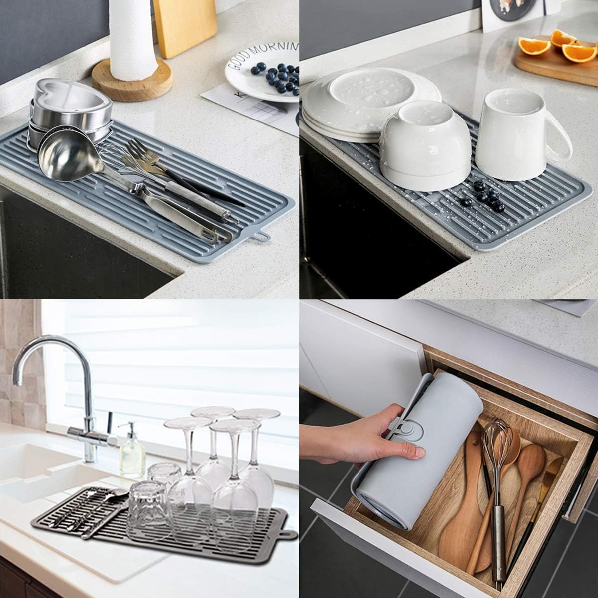 (2 Pack) Black Silicone Dish Drying Mat Silicone Kitchen Countertop Drying Mat for Pots. Pans. Glassware. Silverware - 图片 18