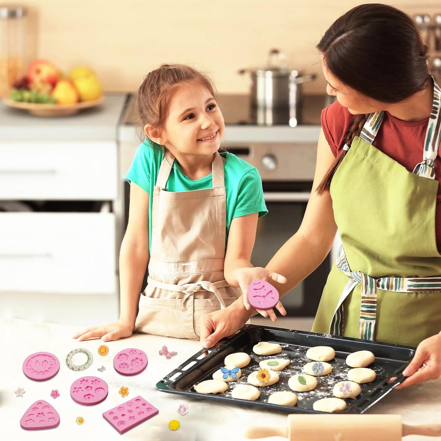 Mini Rose Flowers Chocolate Silicone Molds. 5 Packs Plumeria Fondant Molds Chrysanthemum Mould for Birthday Cake Decoration Cupcake Toppers Sugar Craft Cookie Polymer Clay Resin - 图片 2