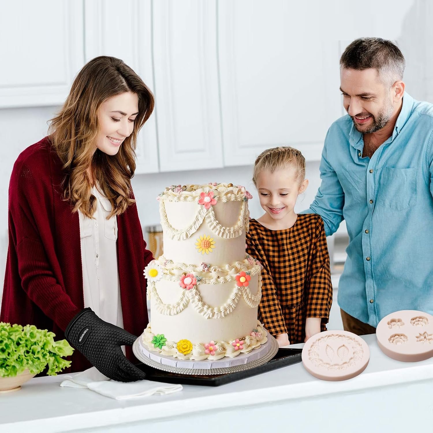 Rose Wreath Fondant Mold. 4 Packs Mini Flowers Garland Bow Silicone Chocolate Molds for Cake Decoration. Cupcake Toppers Wedding Birthday Party Fence Decor. Candy Clay Resin - 图片 10