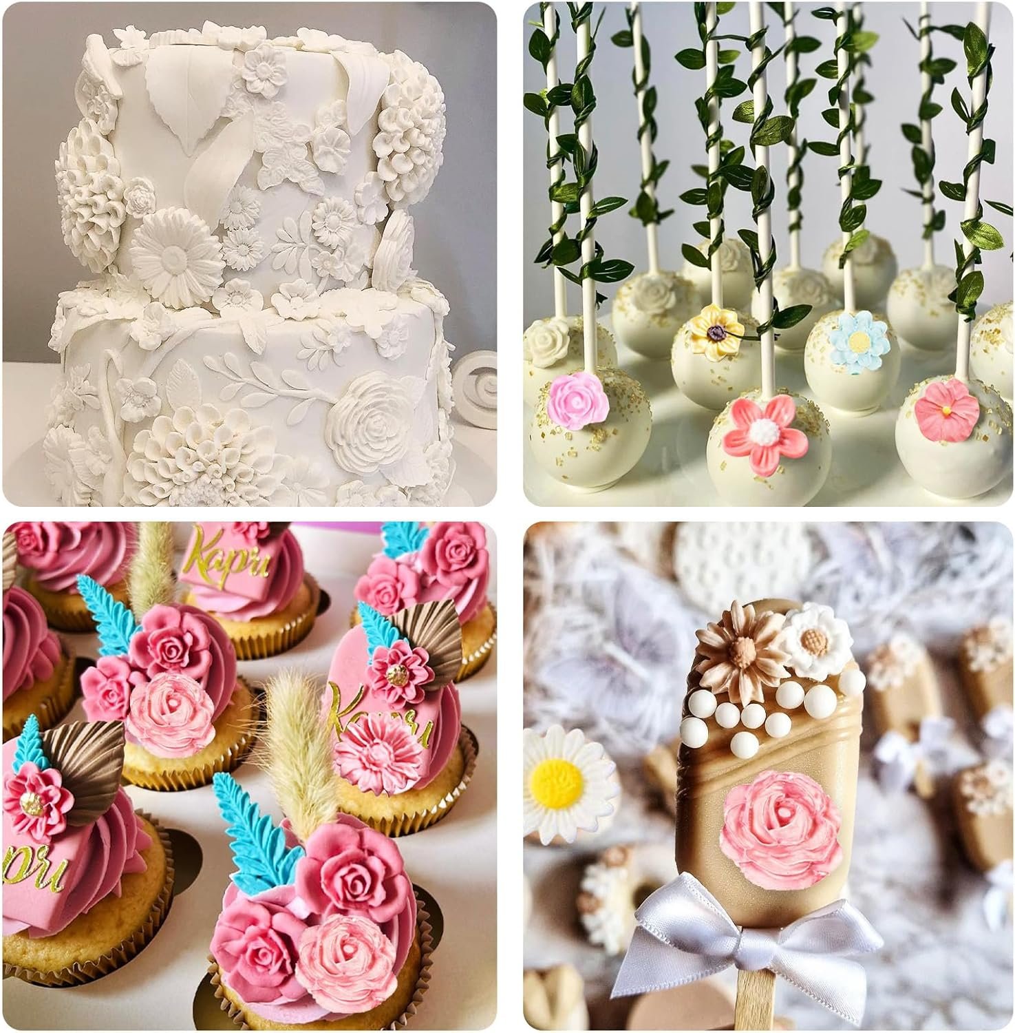 Mini Rose Flowers Chocolate Silicone Molds. 5 Packs Plumeria Fondant Molds Chrysanthemum Mould for Birthday Cake Decoration Cupcake Toppers Sugar Craft Cookie Polymer Clay Resin - 图片 14