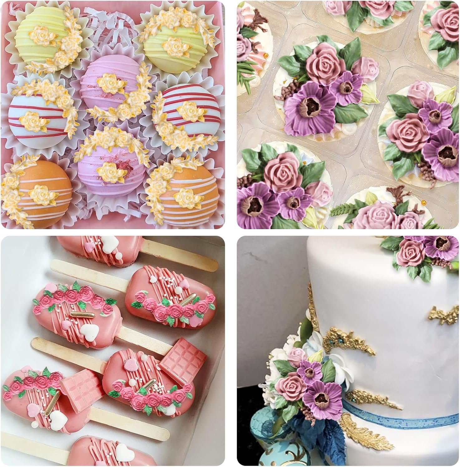 Mini Rose Flowers Chocolate Silicone Molds. 5 Packs Plumeria Fondant Molds Chrysanthemum Mould for Birthday Cake Decoration Cupcake Toppers Sugar Craft Cookie Polymer Clay Resin - 图片 23