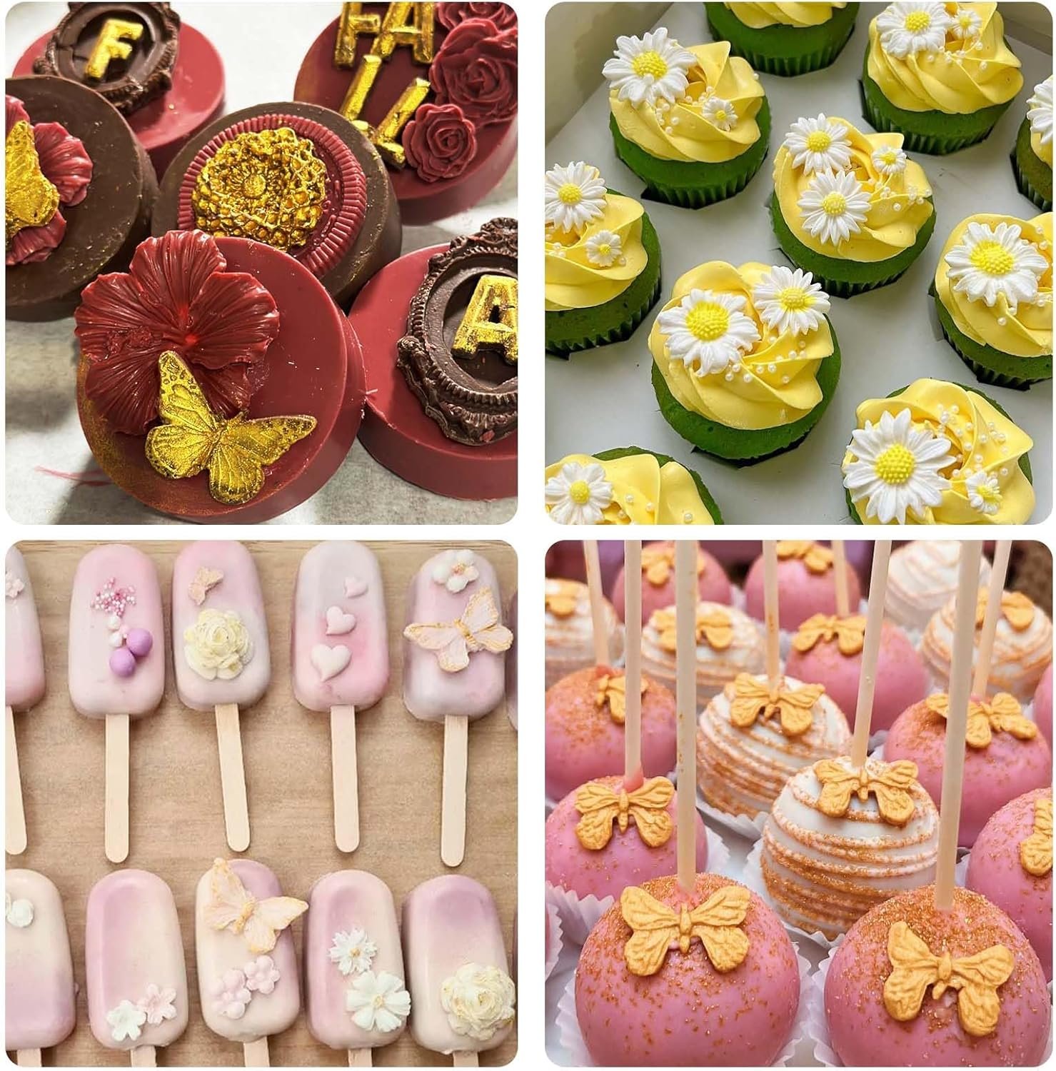 Mini Rose Flowers Chocolate Silicone Molds. 5 Packs Plumeria Fondant Molds Chrysanthemum Mould for Birthday Cake Decoration Cupcake Toppers Sugar Craft Cookie Polymer Clay Resin - 图片 6